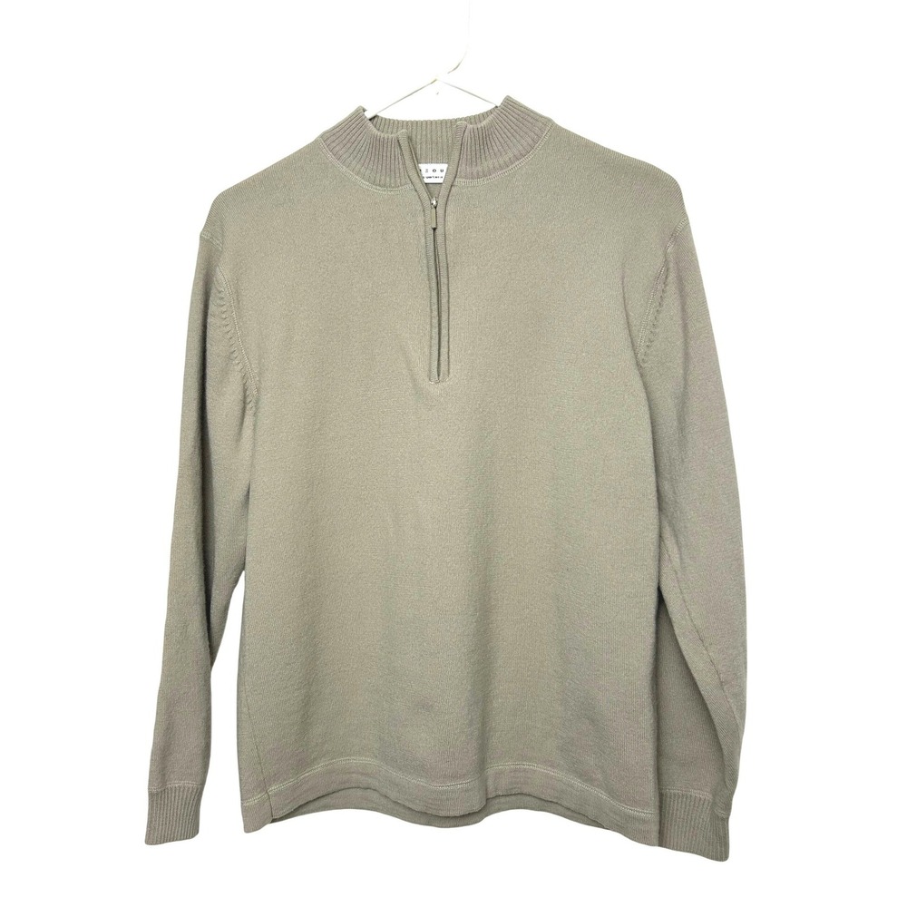 TIMEOUT Timeless Sportswear Mens S 100% wool 1/4 Zip Sweater Tan natural minimal